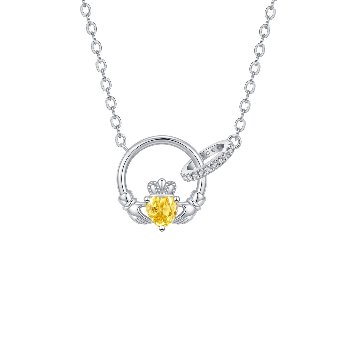Dainty Interlocking Crown Birthstone Necklace