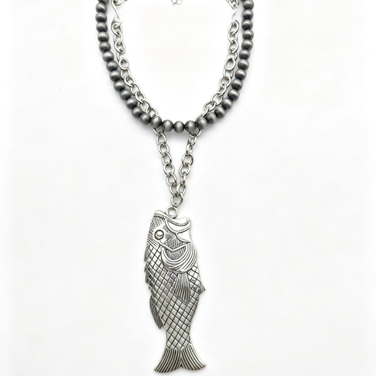 Edgy Layered Fish Pendant Necklace