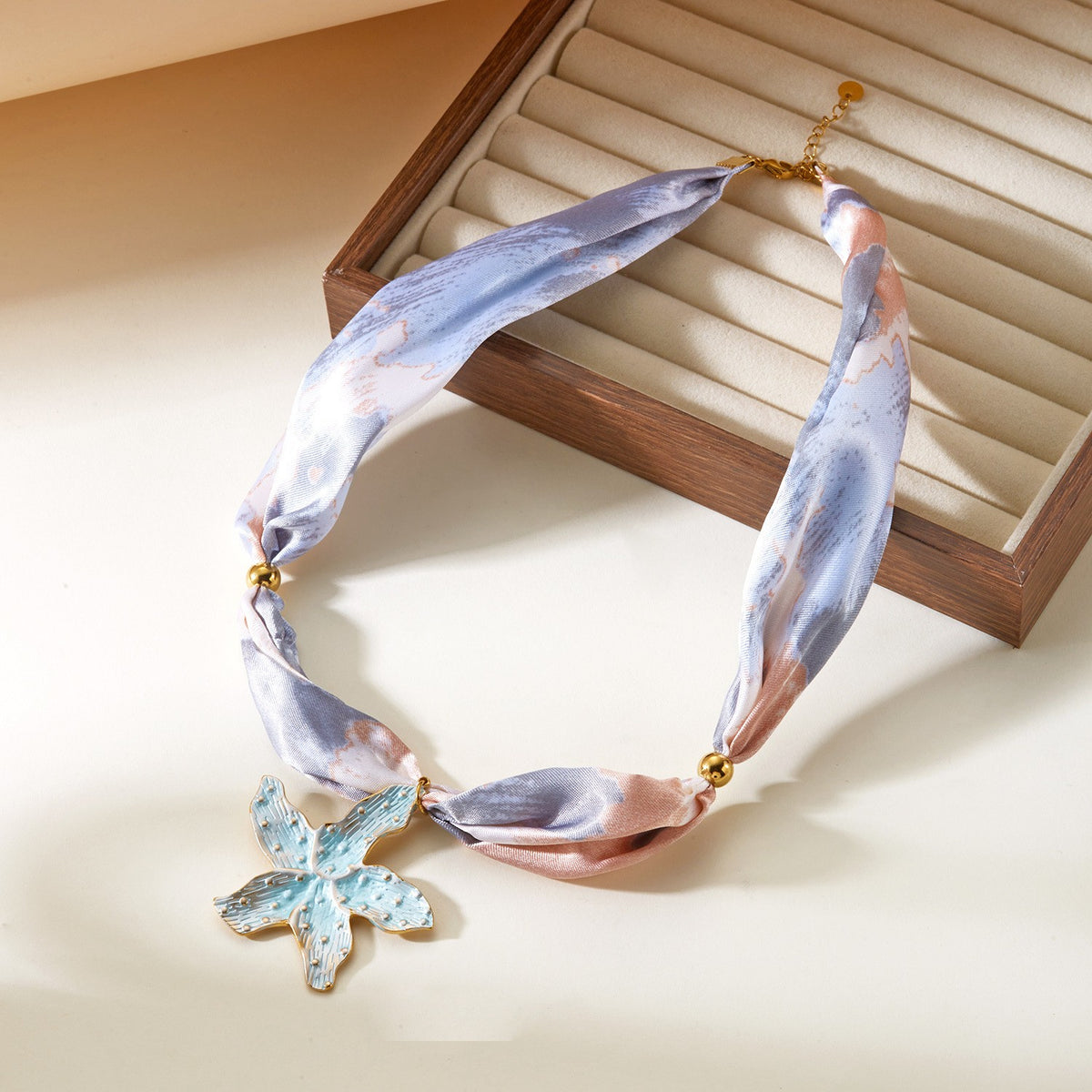 Boho Printed Scarf Sun Heart Flower Necklace