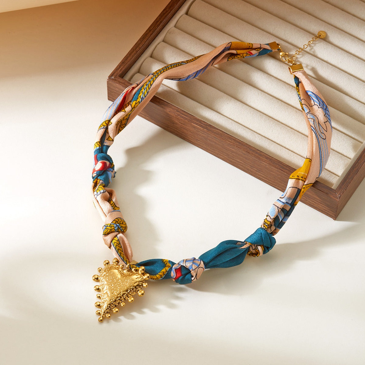 Boho Printed Scarf Sun Heart Flower Necklace