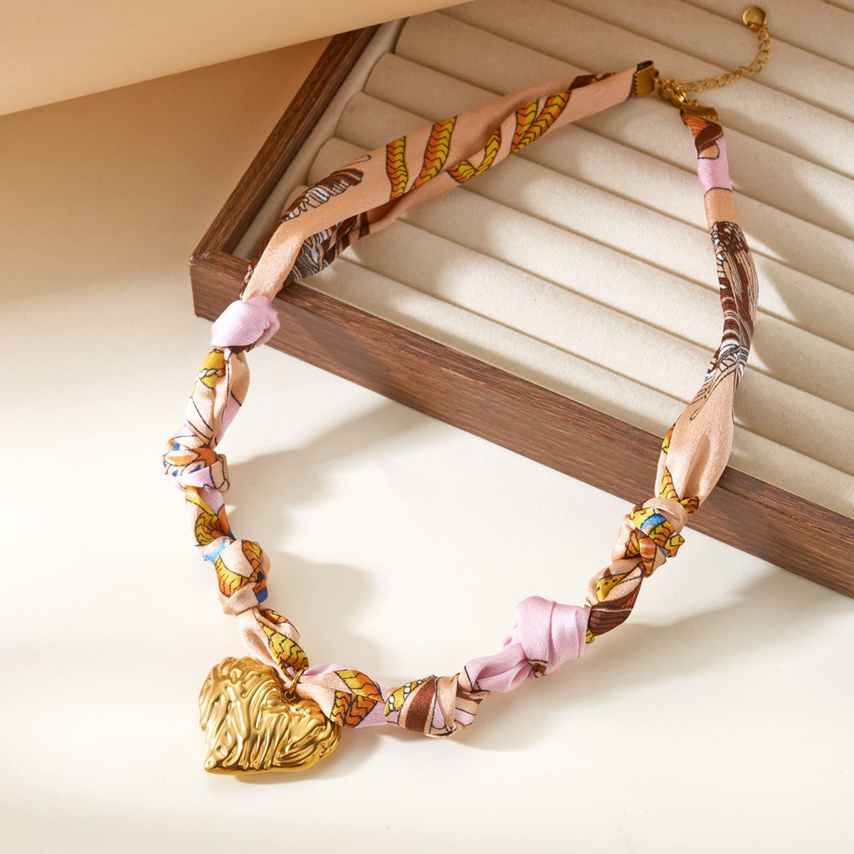 Boho Printed Scarf Sun Heart Flower Necklace