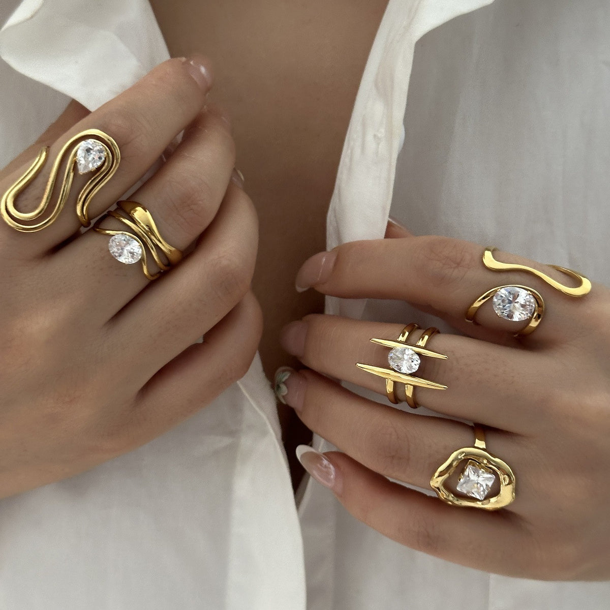 Classy Geometric Zirconia Open Ring Set