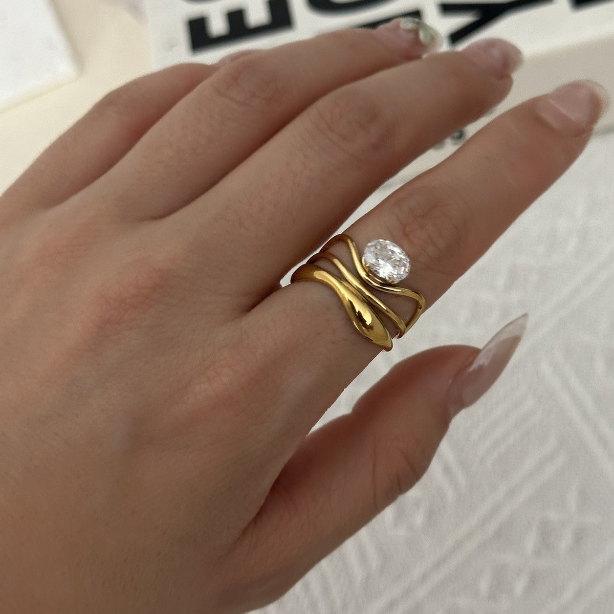 Classy Geometric Zirconia Open Ring Set