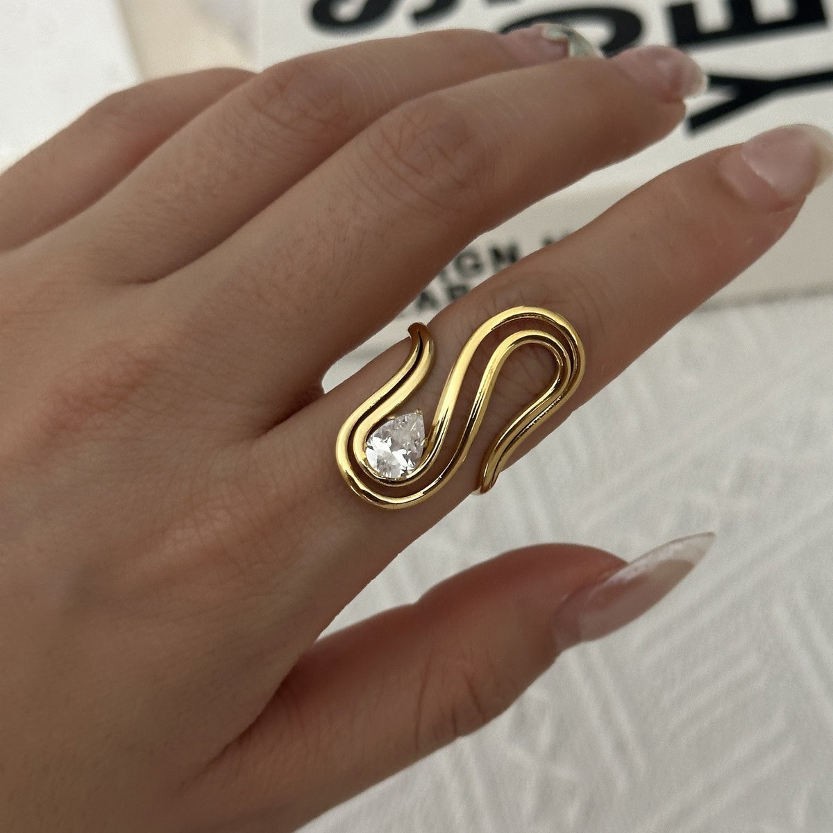 Classy Geometric Zirconia Open Ring Set