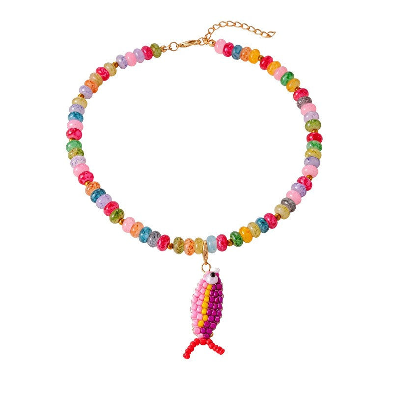 Boho Colorful Beaded Fish Choker Necklace