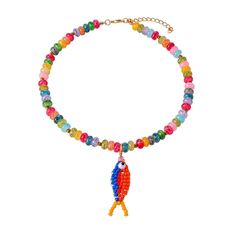 Boho Colorful Beaded Fish Choker Necklace