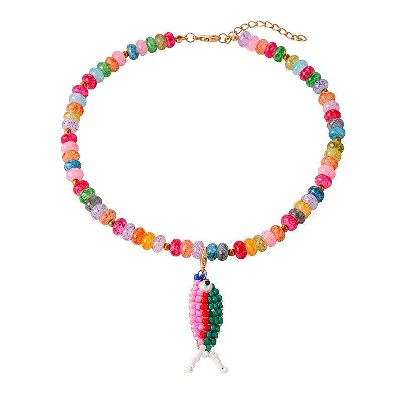 Boho Colorful Beaded Fish Choker Necklace