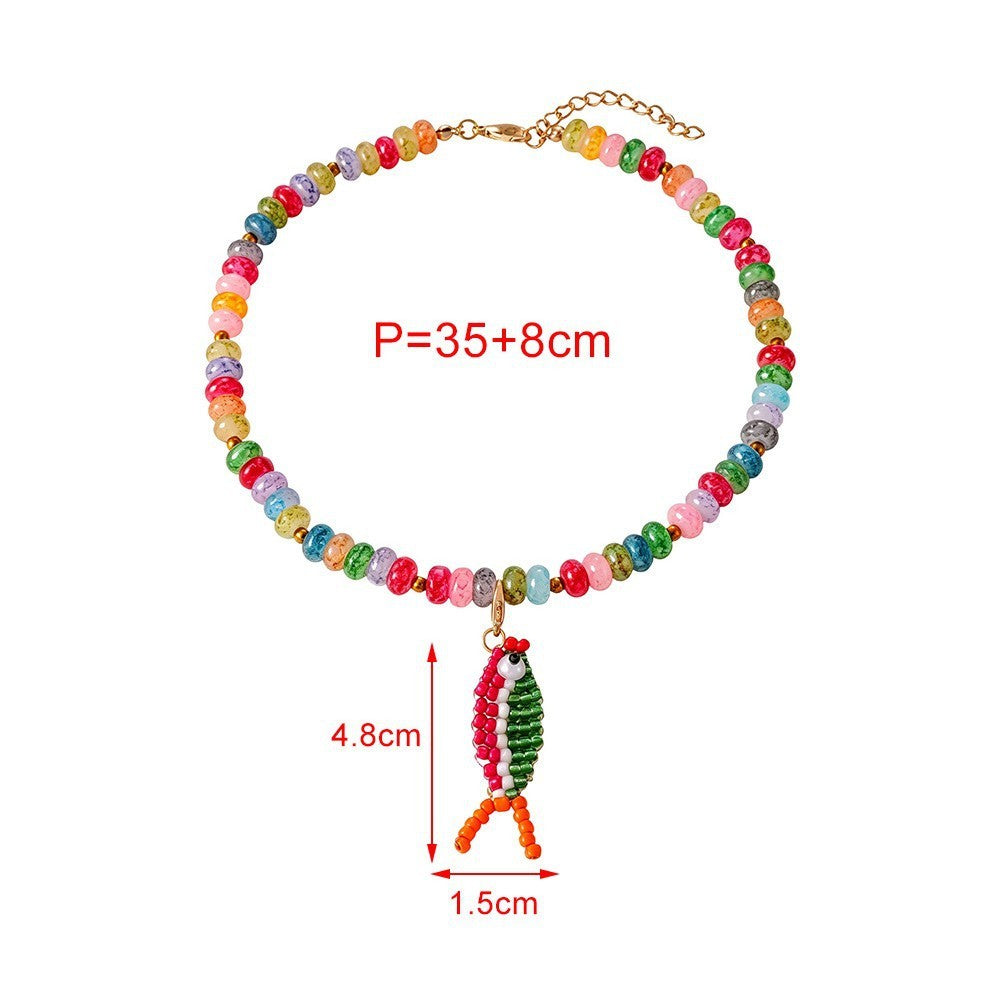 Boho Colorful Beaded Fish Choker Necklace