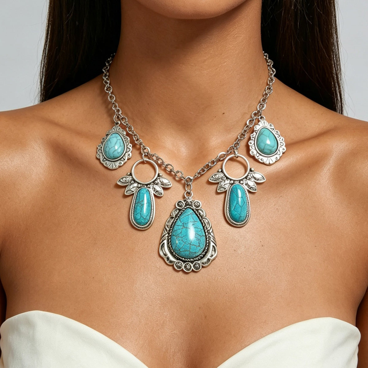 Boho Layered Turquoise Teardrop Necklace