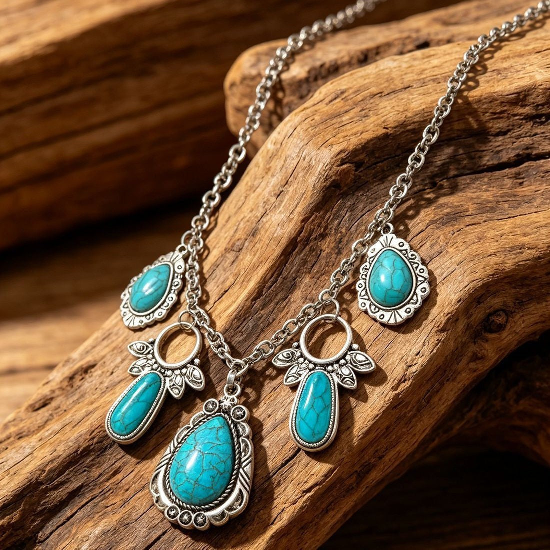 Boho Layered Turquoise Teardrop Necklace