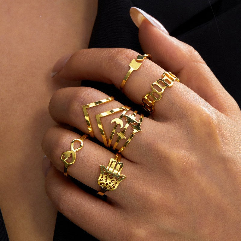 Classy Geometric Floral Stacking Ring Set