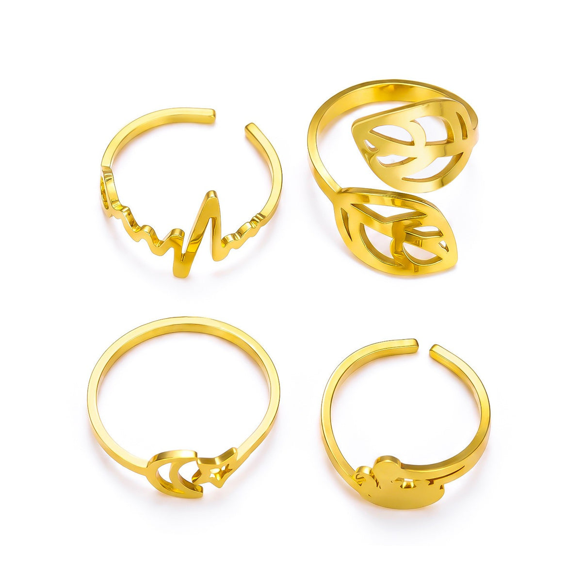 Classy Geometric Floral Stacking Ring Set