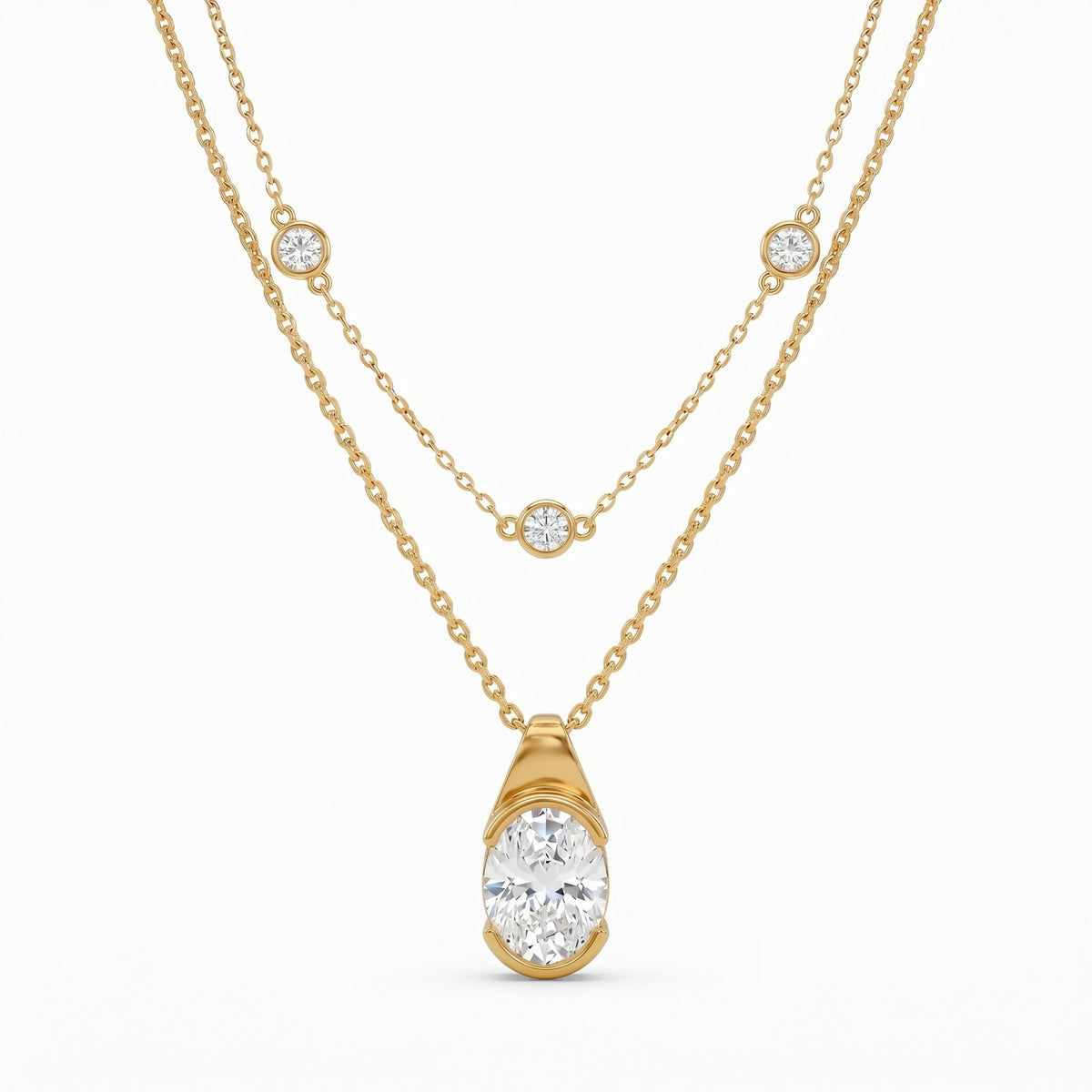 Dainty Layered Bow & Oval CZ Necklace