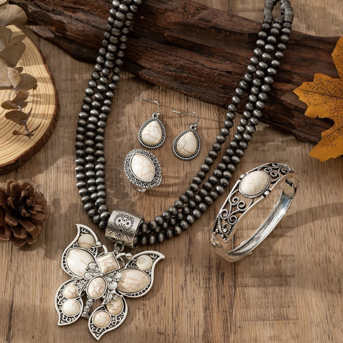 Vintage Butterfly Beaded Necklace, Bracelet & Earring Set