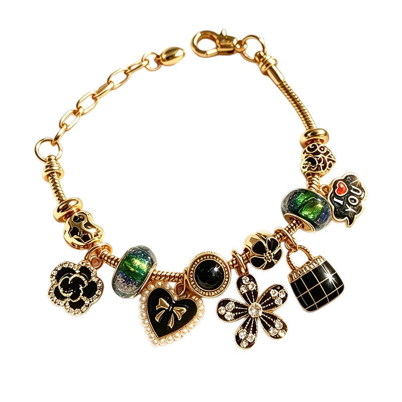 Dainty Green Gem & Lock Charm Bracelet