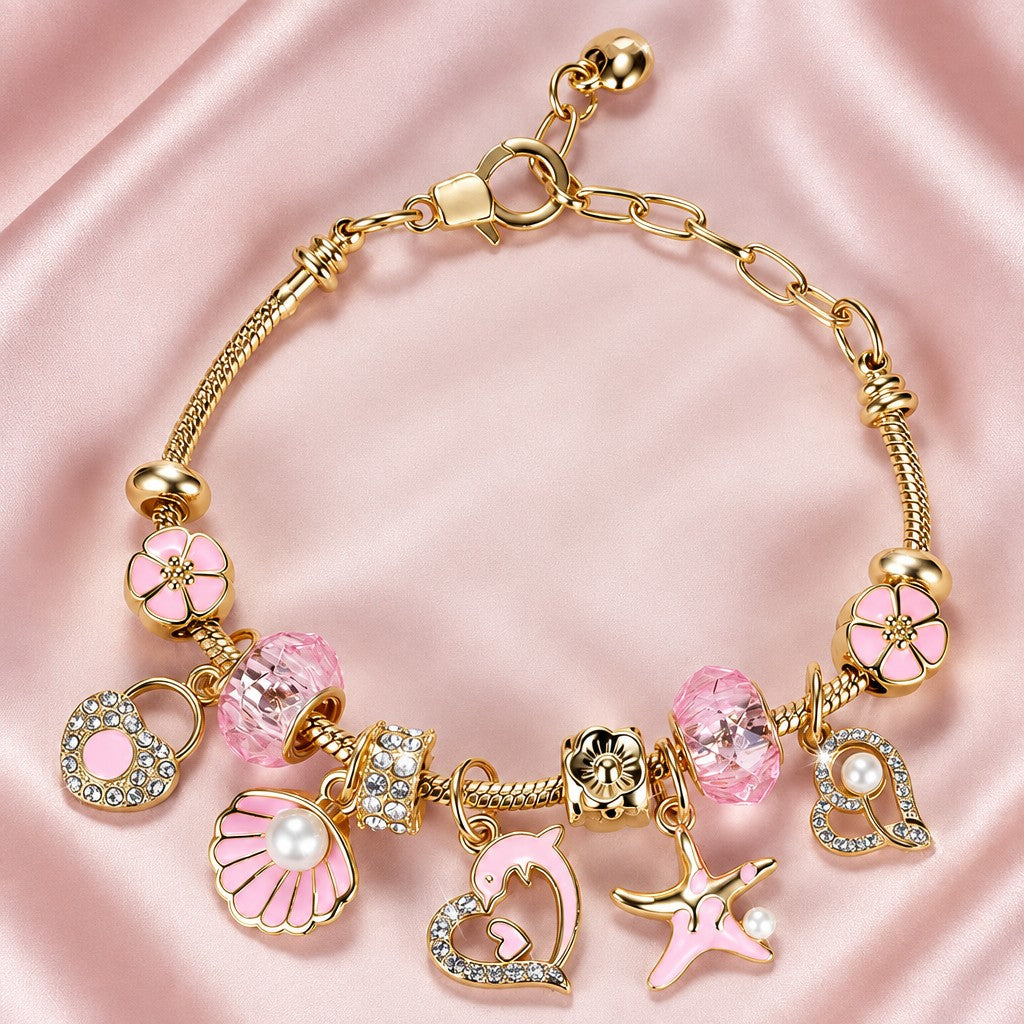 Dainty Green Gem & Lock Charm Bracelet