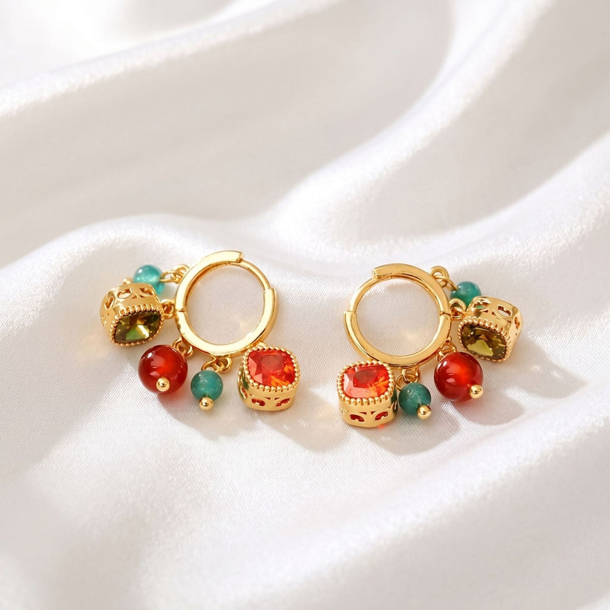 Boho Multicolor Gem Cluster Huggie Earrings