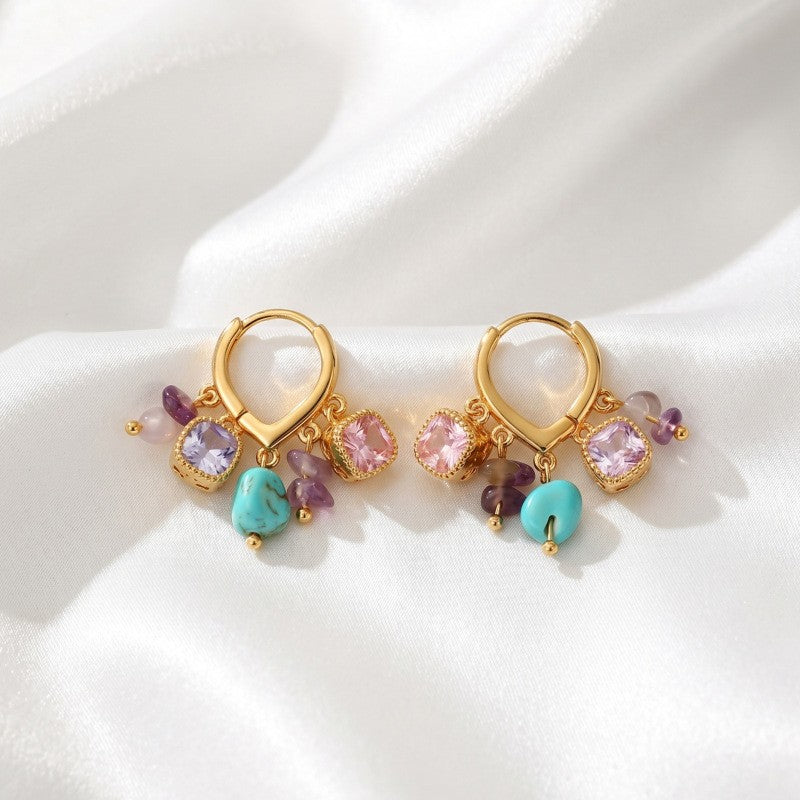 Boho Multicolor Gem Cluster Huggie Earrings