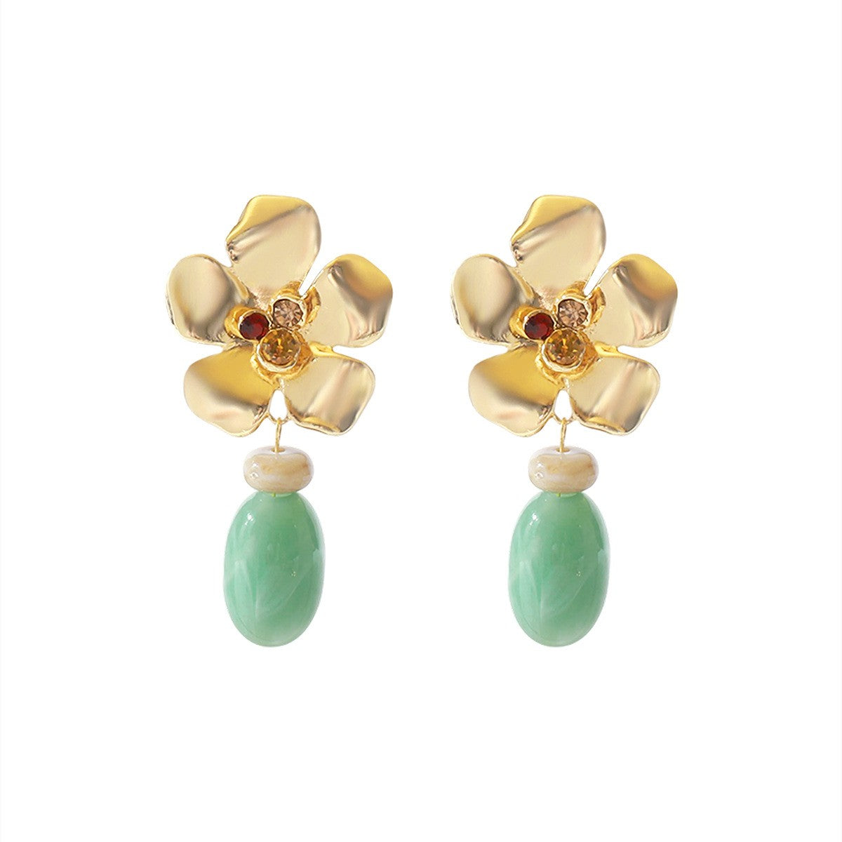 Vintage Floral Green Resin Drop Earrings