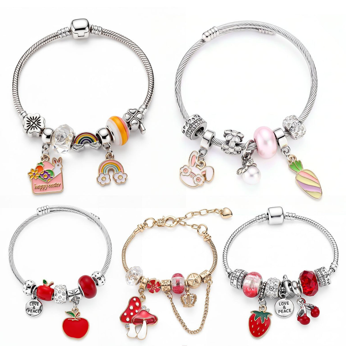 Playful Fruit Rabbit Charm Bracelet