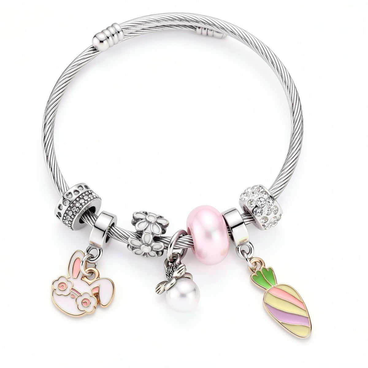 Playful Fruit Rabbit Charm Bracelet