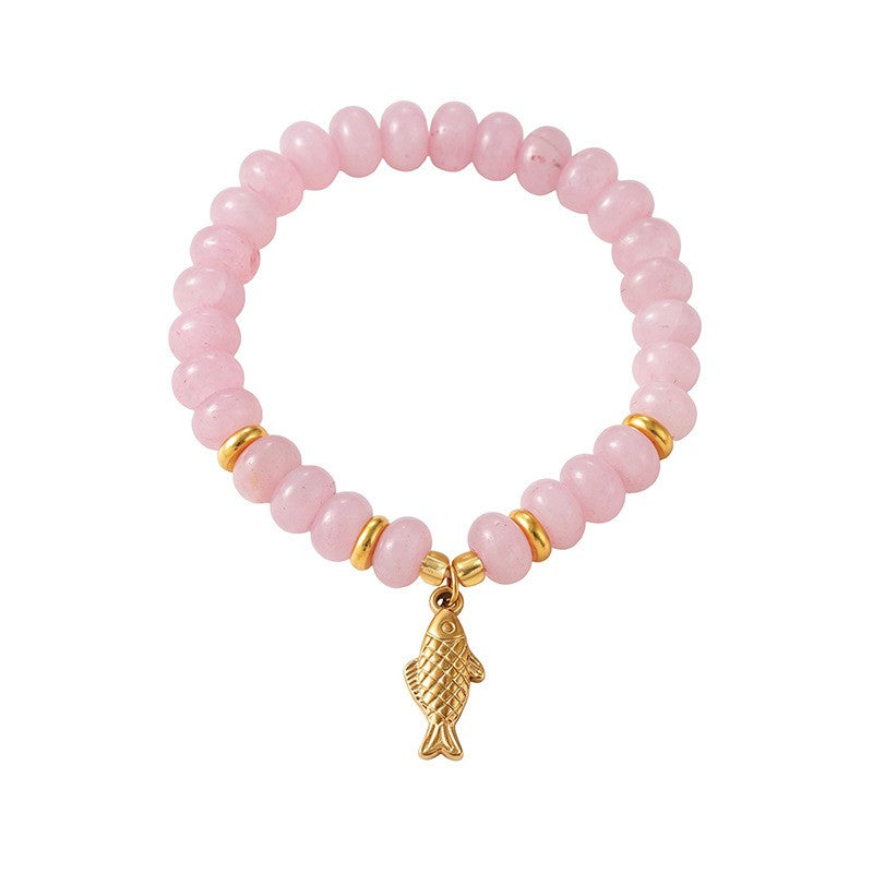 Boho Multi-Color Chalcedony Fish Charm Bracelet Set