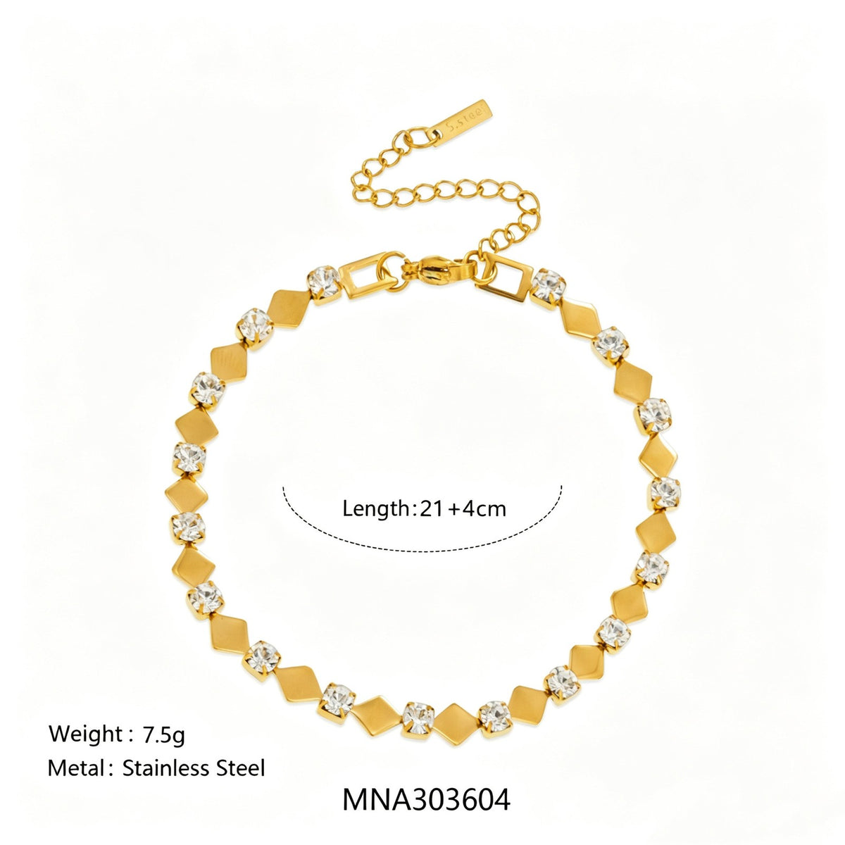 18k Dainty Geometric Rhinestone Anklet