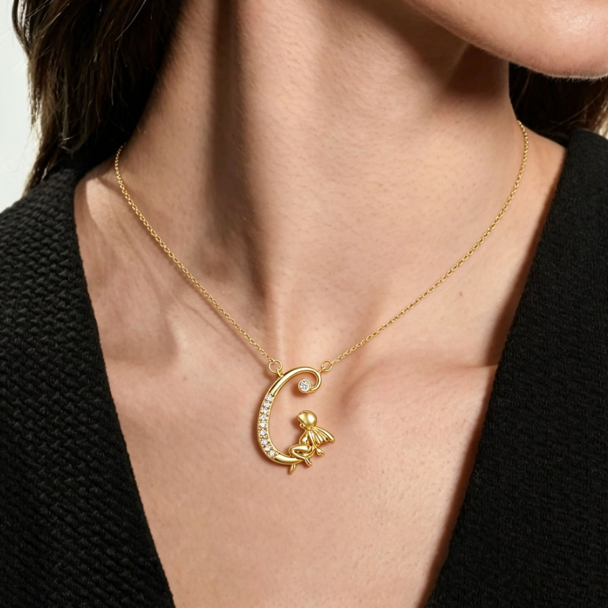 Dainty Angel Initial Necklace