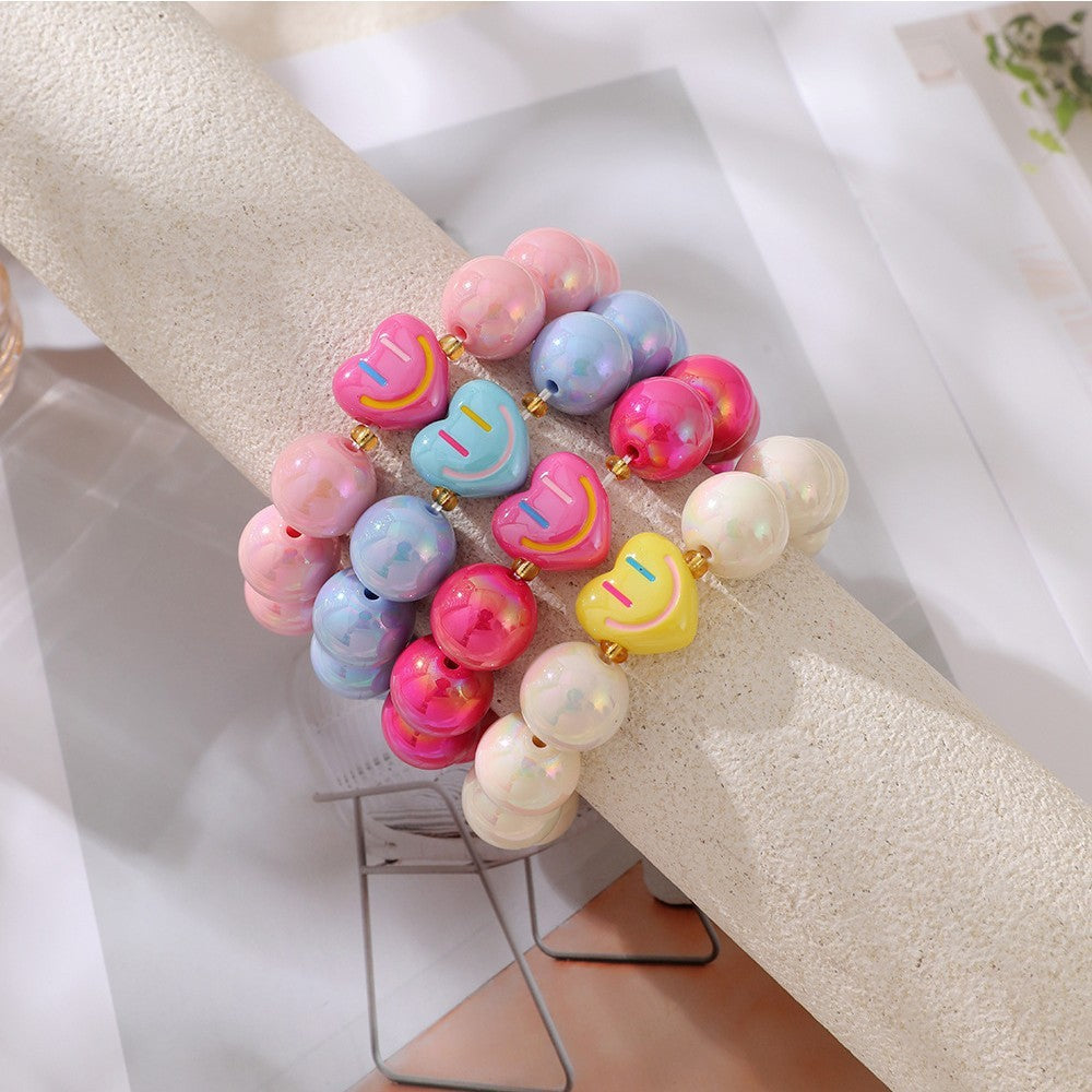 Cute Iridescent Smiley Heart Bracelet Set
