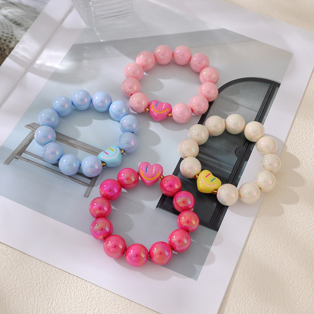Cute Iridescent Smiley Heart Bracelet Set