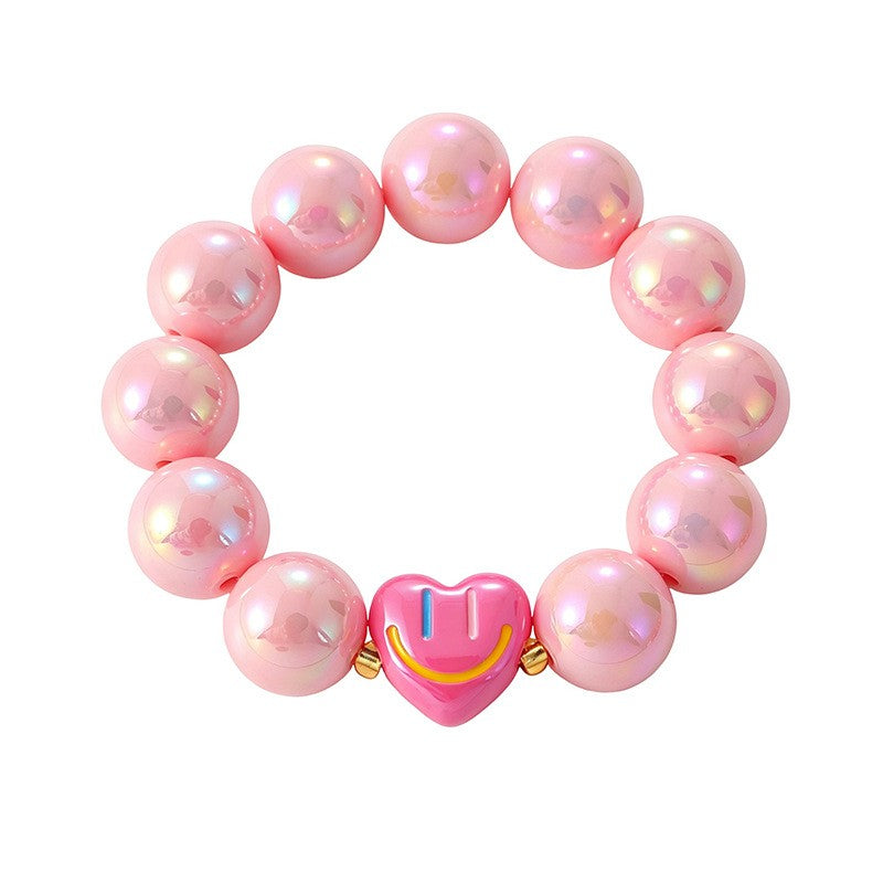 Cute Iridescent Smiley Heart Bracelet Set