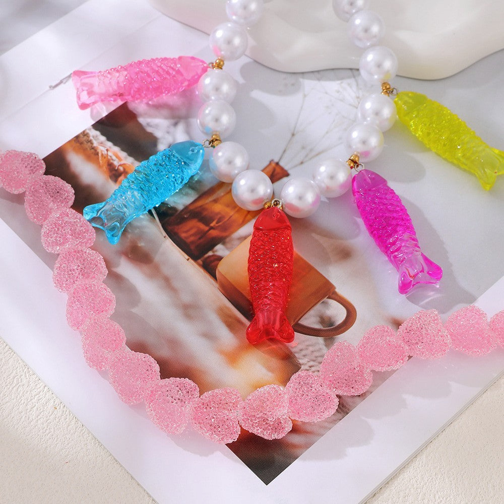 Playful Gummy Fish Pearl Necklace