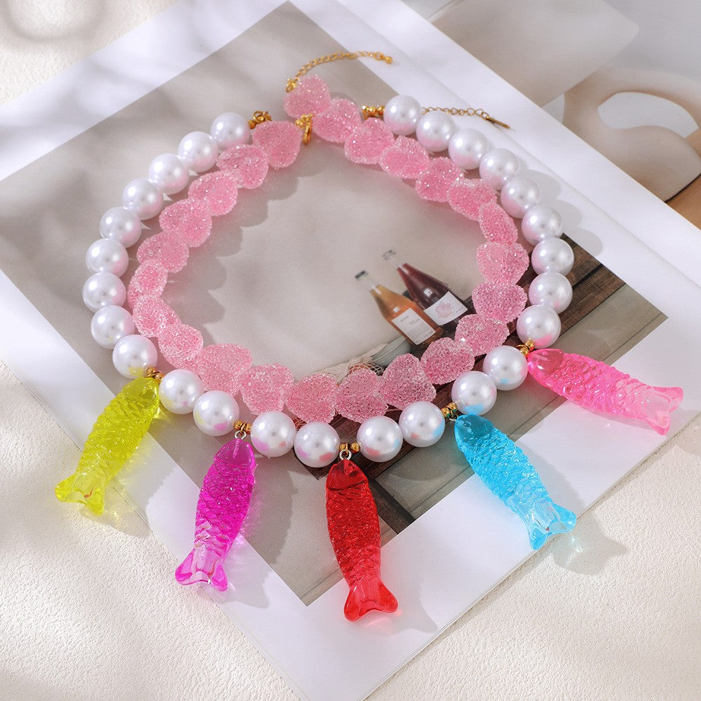 Playful Gummy Fish Pearl Necklace