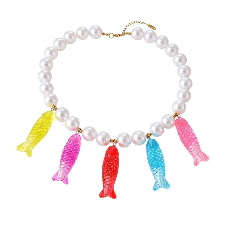 Playful Gummy Fish Pearl Necklace