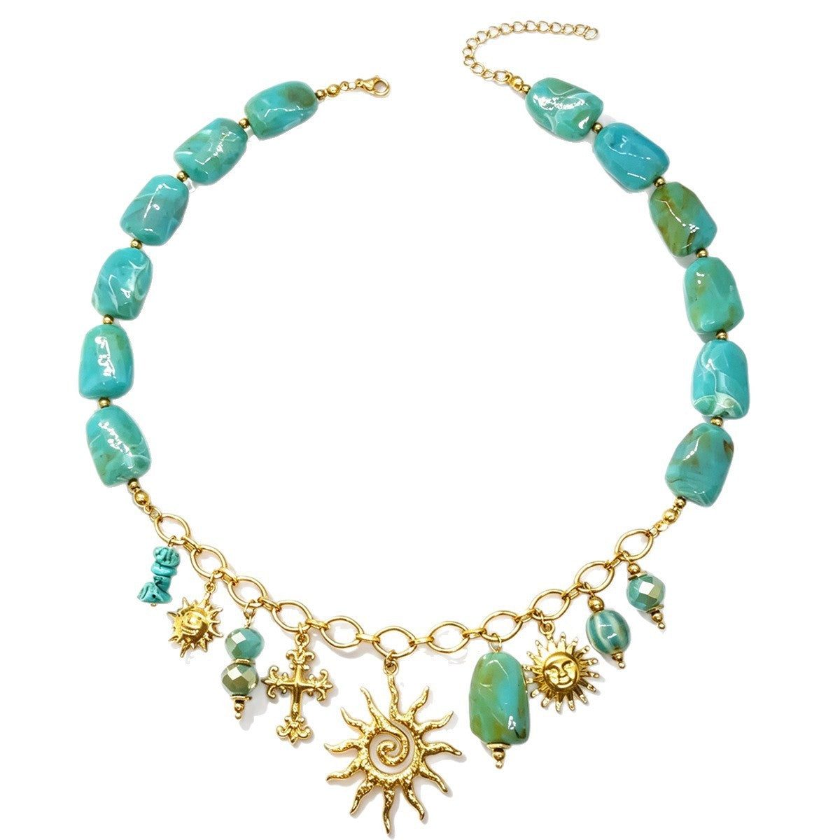 18k Boho Turquoise Sun Statement Necklace