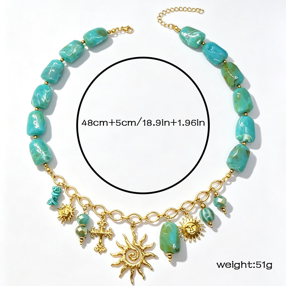 18k Boho Turquoise Sun Statement Necklace