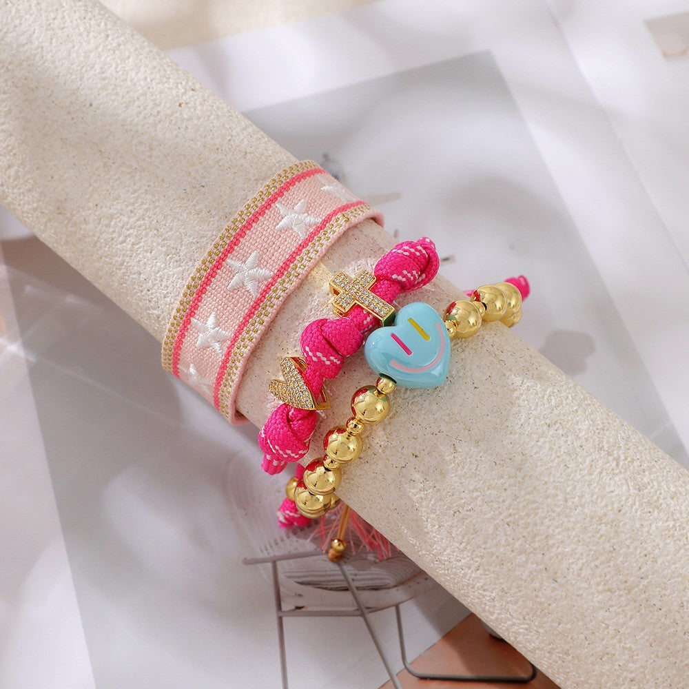 Romantic Woven Star & Heart Charm Bracelet