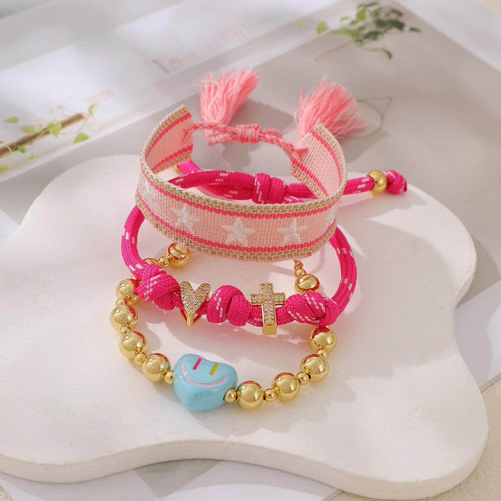 Romantic Woven Star & Heart Charm Bracelet