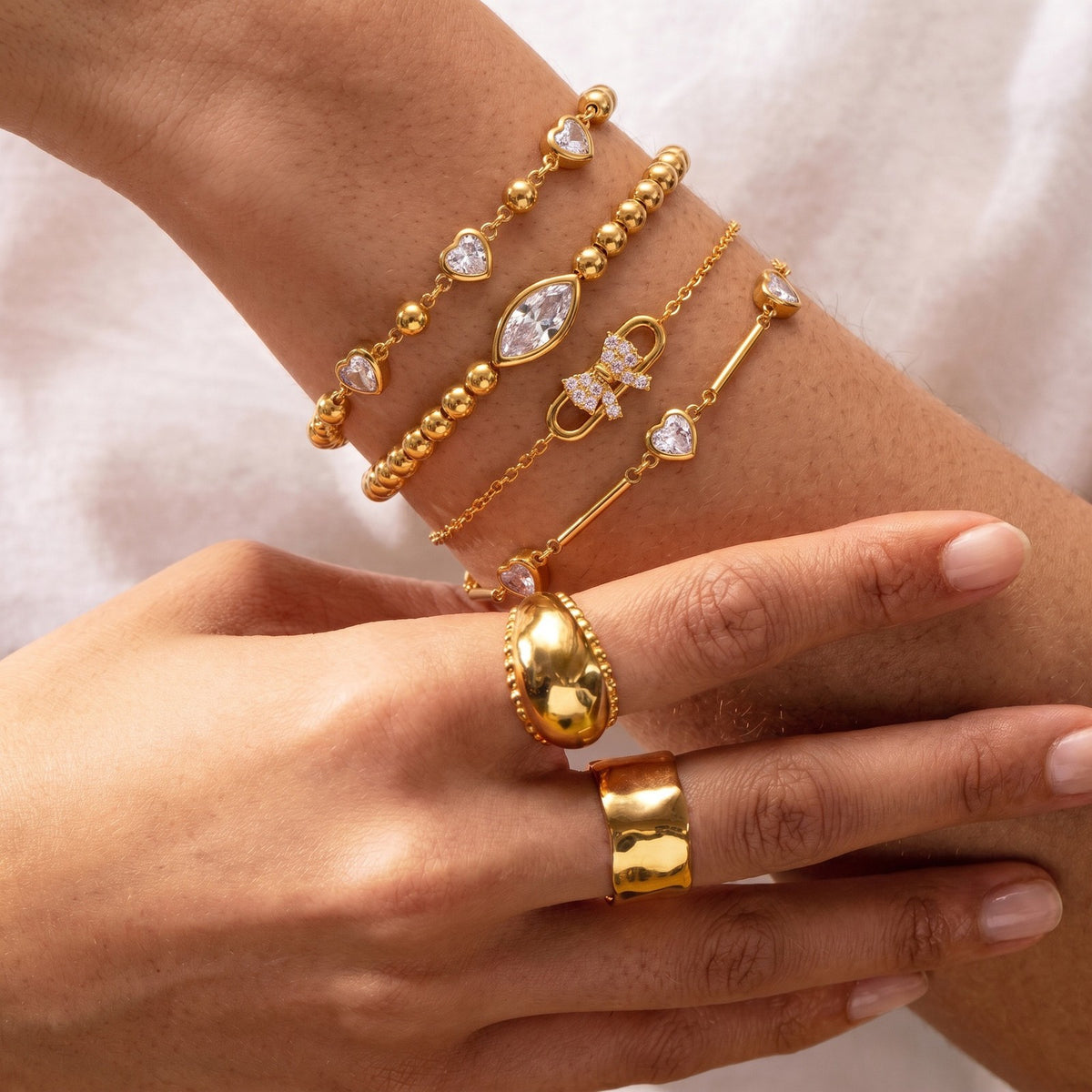 Dainty Heart Marquise Zircon Bracelet Set