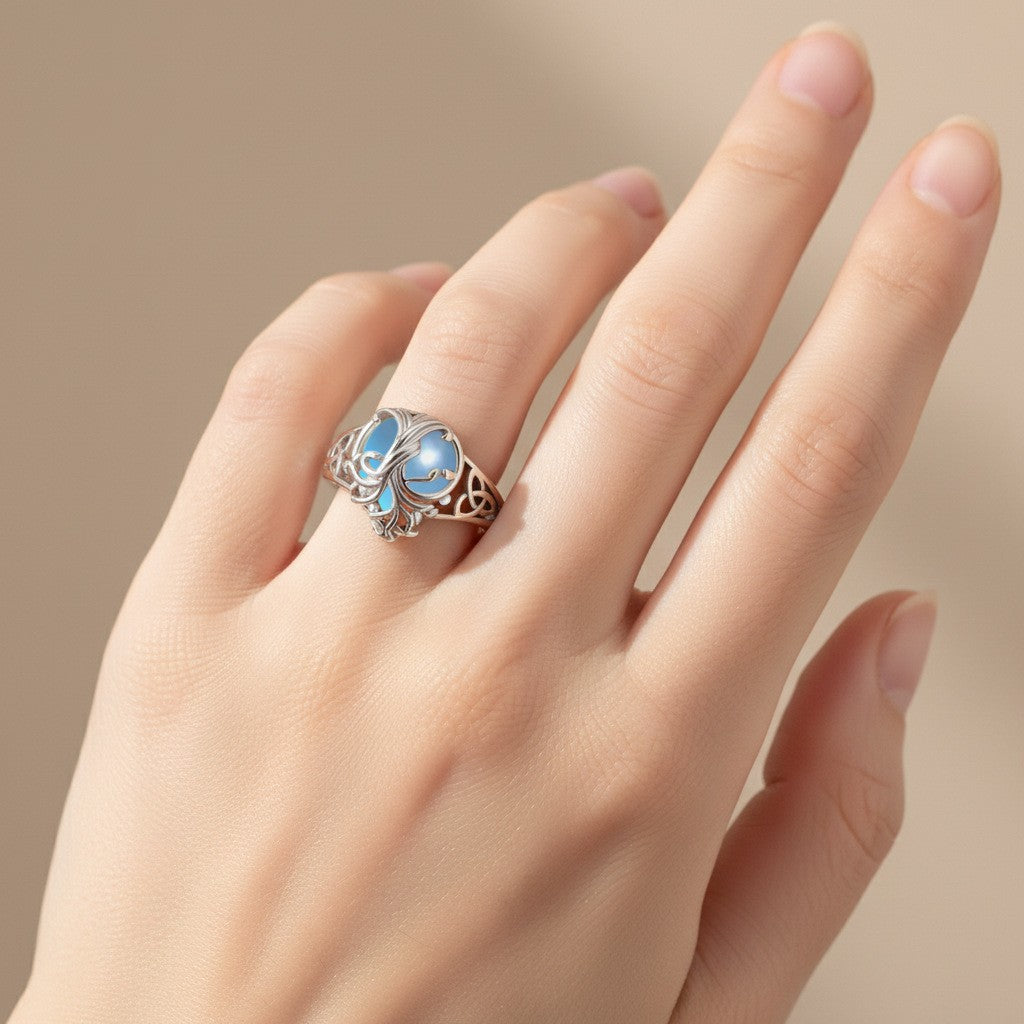 Elegant Celtic Knot Moonstone Ring