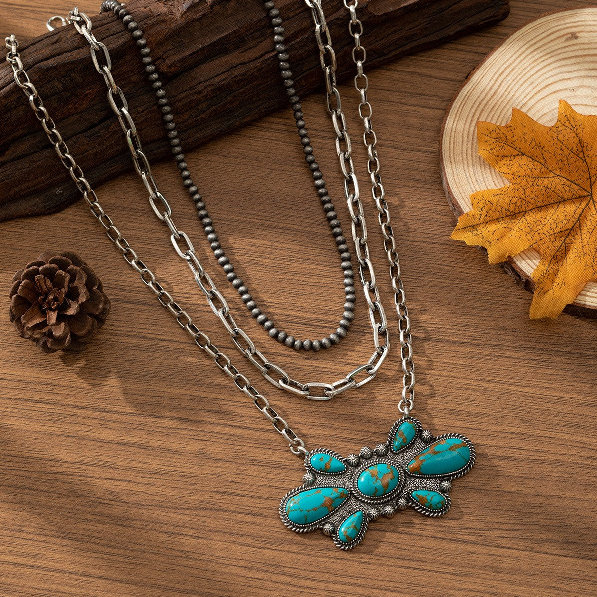 Vintage Western Turquoise Flower Necklace