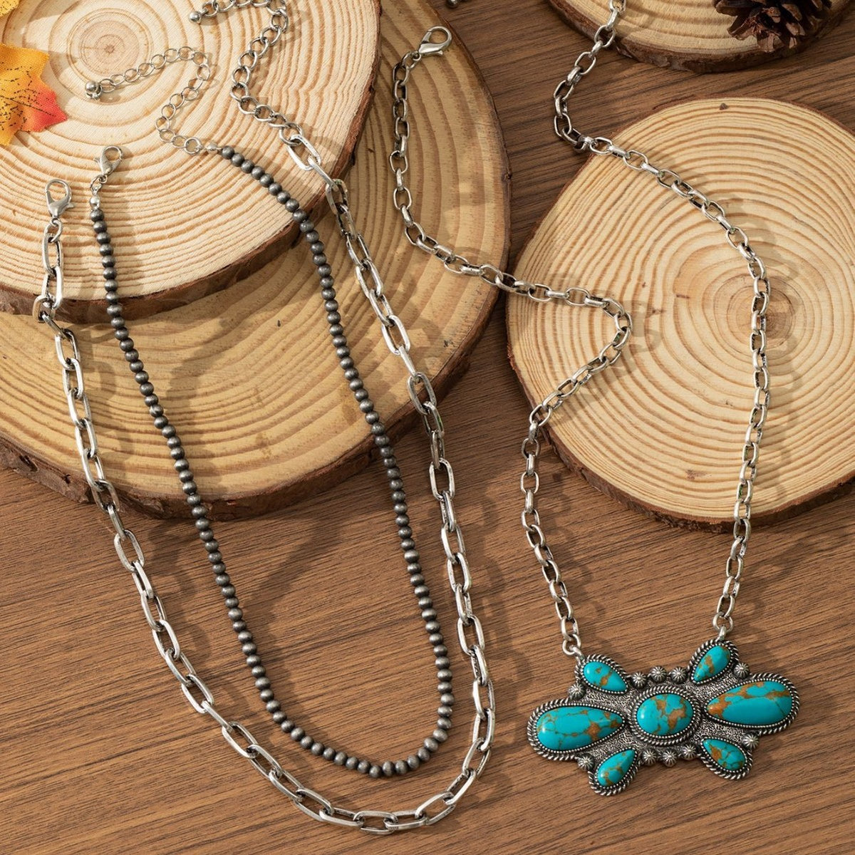 Vintage Western Turquoise Flower Necklace