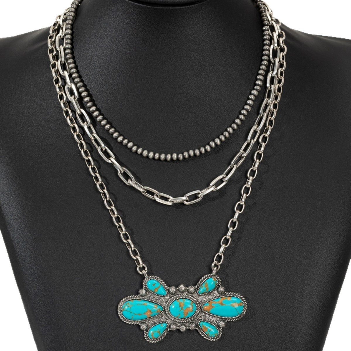 Vintage Western Turquoise Flower Necklace