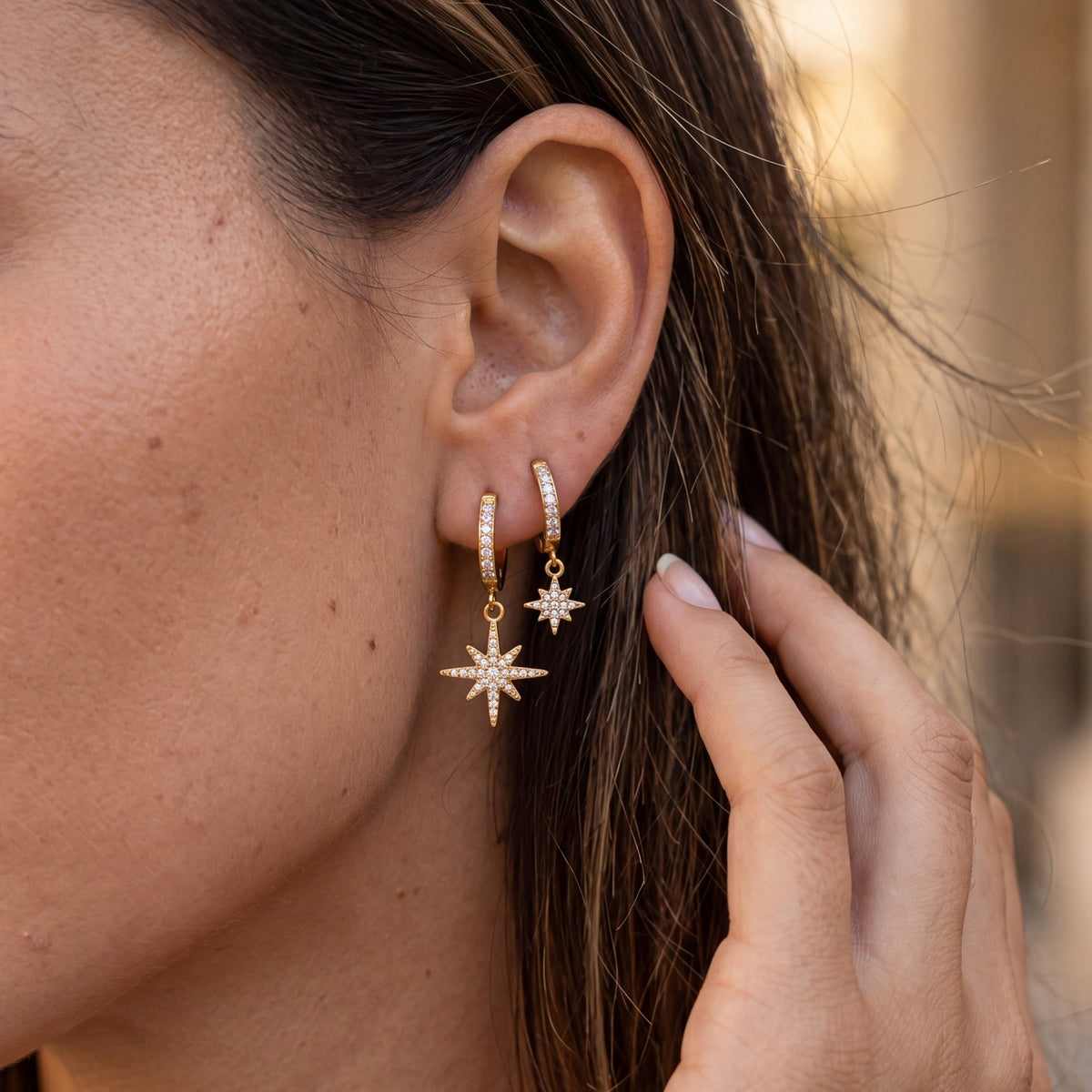 Dainty North Star Huggie Hoop Earrings