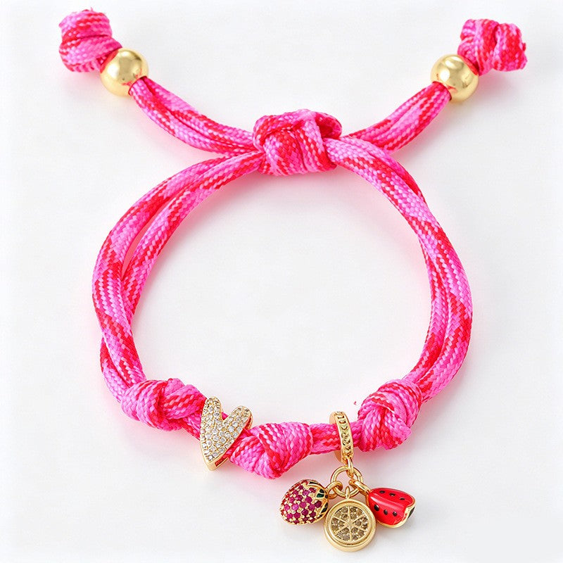 Romantic Pink Braided Charm Bracelet Set