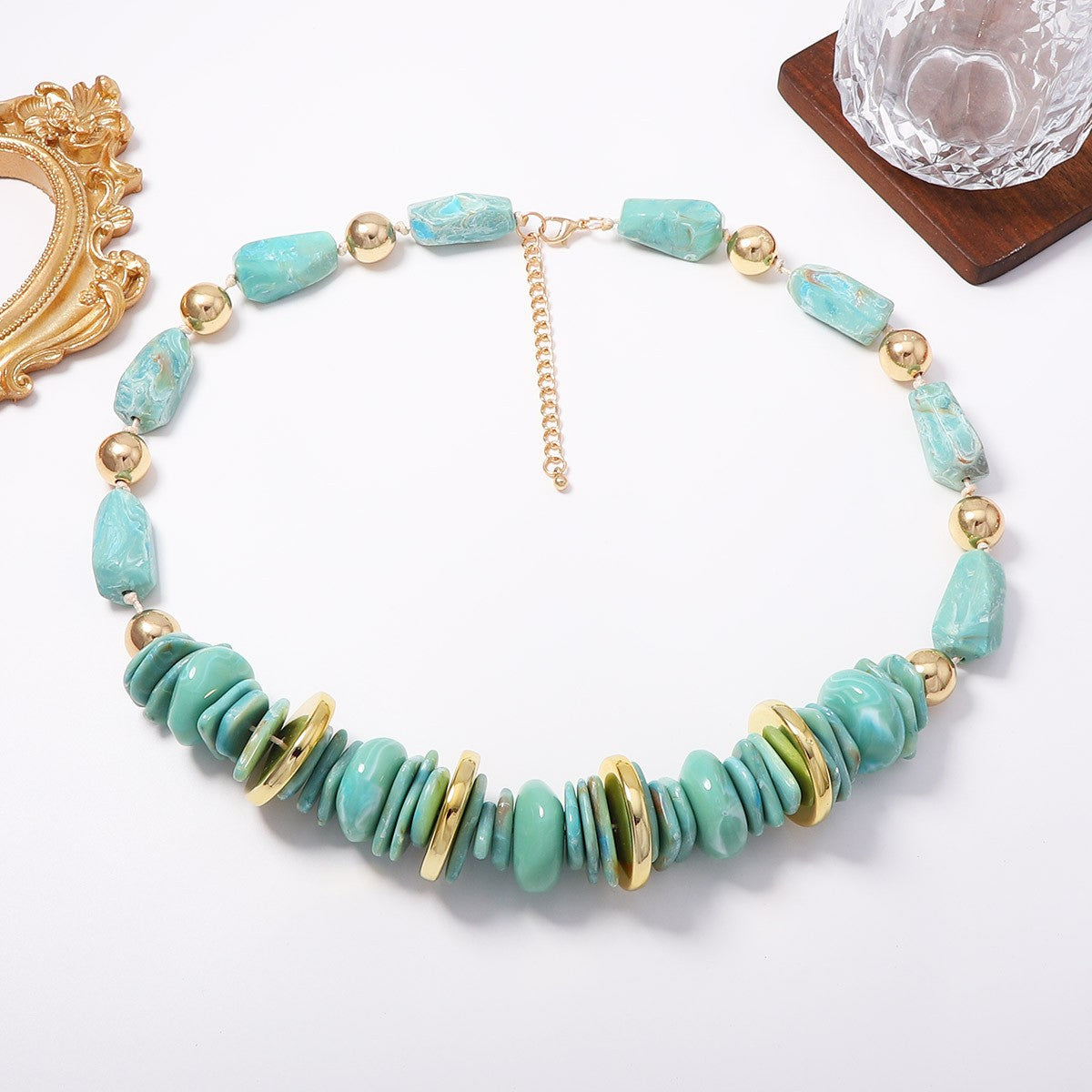 Boho Multi-Color Resin Disc Statement Necklace