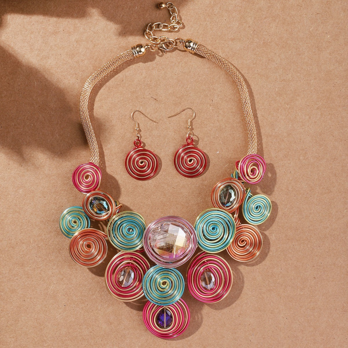 Boho Colorful Spiral Wire Necklace & Earring Set