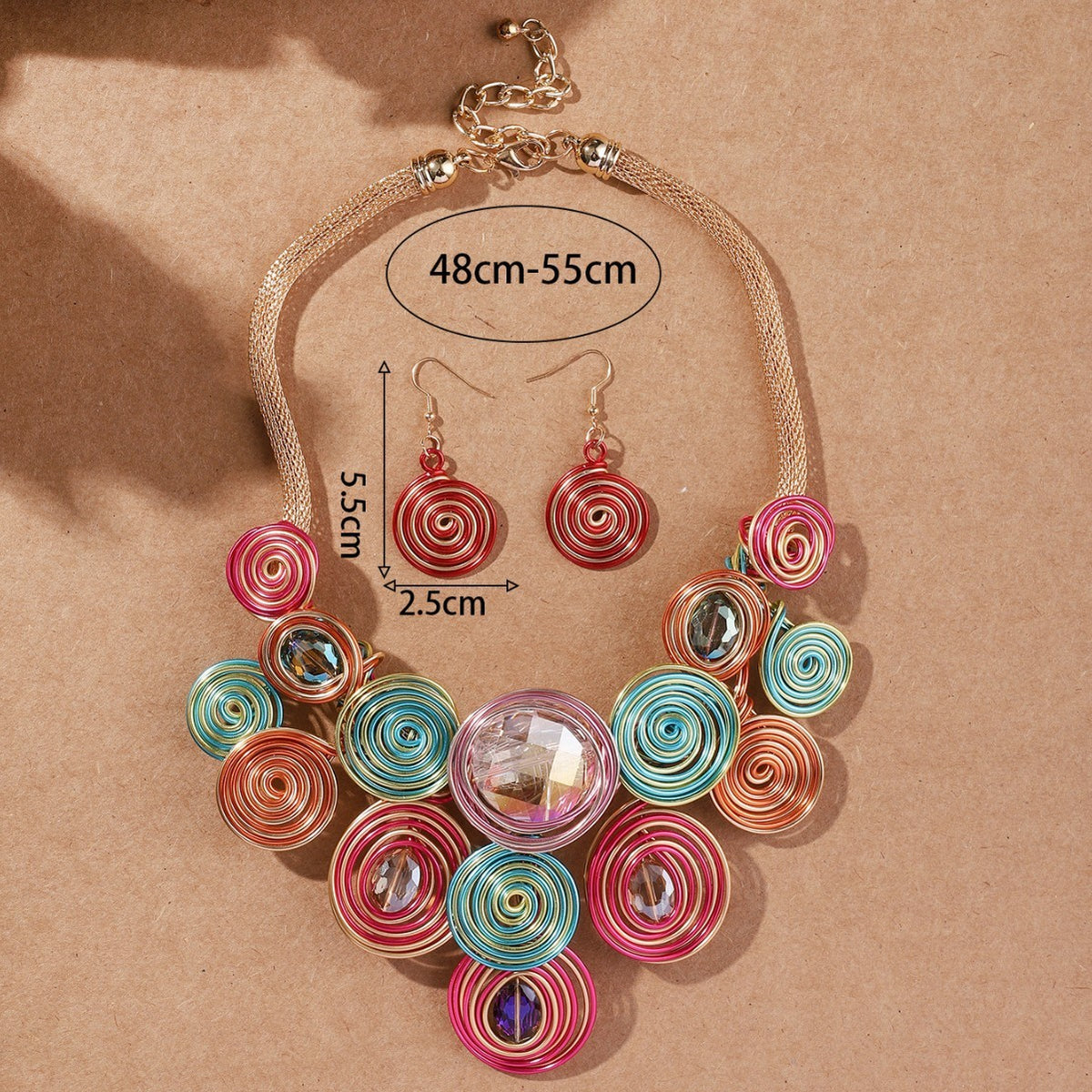 Boho Colorful Spiral Wire Necklace & Earring Set