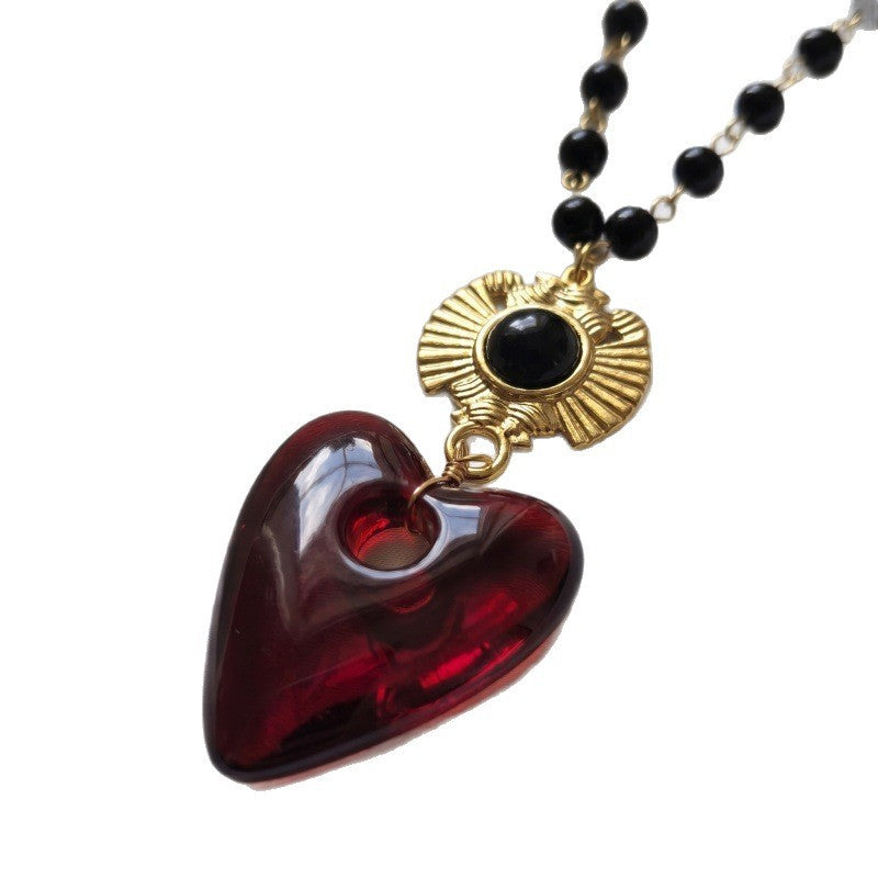 Romantic Red Glass Heart Beaded Necklace