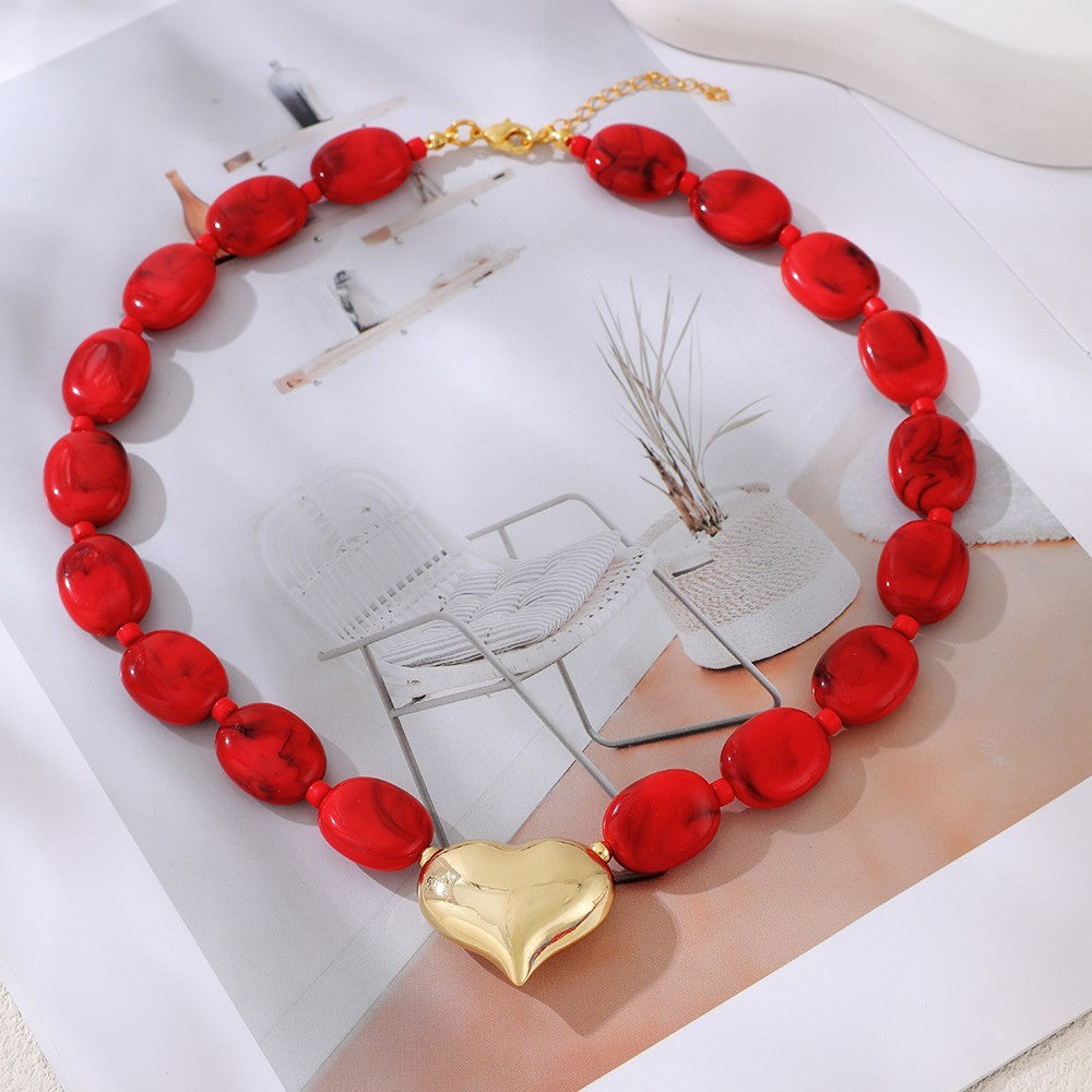 Romantic Red & Blue Resin Heart Necklace